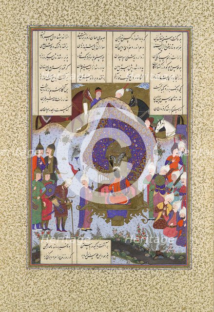 Rustam Pained Before Kai Kavus, Folio 146r from the Shahnama (Book of Kings)..., ca. 1525-30. Creator: Bashdan Qara.