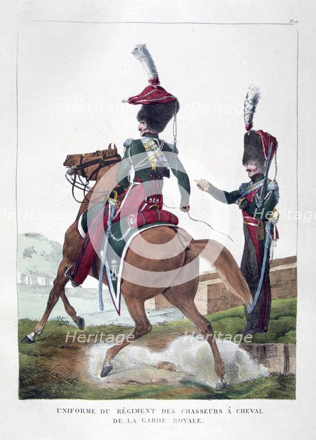 Uniforms of the mounted chasseur regiment of the French royal guard, 1823.  Artist: Charles Etienne Pierre Motte