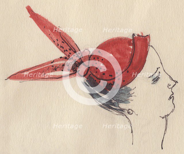 Woman in red hat, c1950. Creator: Shirley Markham.