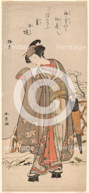 The Actor Segawa Kikunojo III in Private Life, Standing in a Snow-Covered Garden, Japan, c. 1775. Creator: Shunsho.