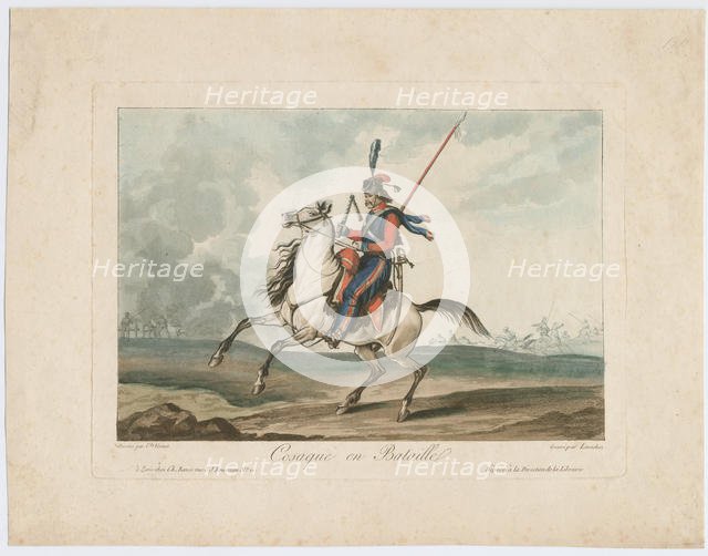 Cossack at the battle, 1815. Artist: Vernet, Carle (1758-1836)