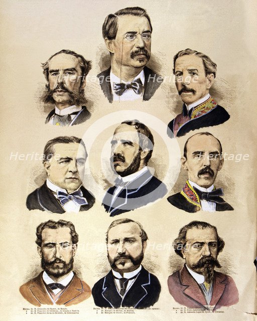 Reign of Alfonso XII, the first government headed by Canovas del Castillo, left from top to bott…