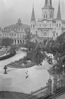 St. Louis Cathedral and the Cabildo, New Orleans, between 1920 and 1926. Creator: Arnold Genthe.