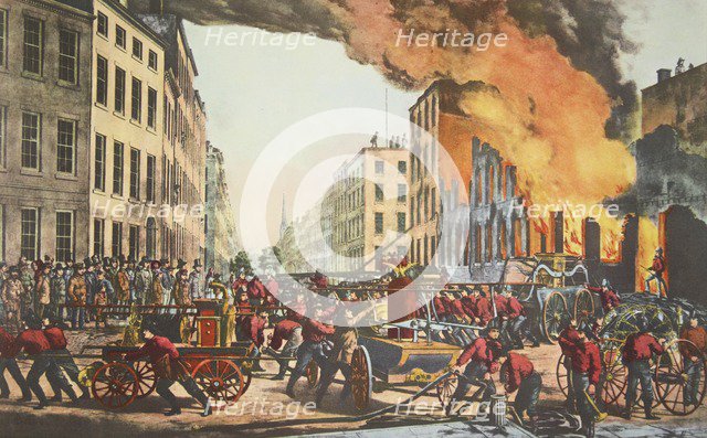 The Life of a Fireman - The Ruins, pub. 1854 Currier & Ives (Colour Lithograph)