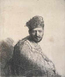 Bearded man, in a furred oriental cap and robe, 1631. Creator: Rembrandt Harmensz van Rijn.
