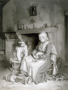 Interior with Old Woman and Boy, 1862. Creator: Paul Constant Soyer.