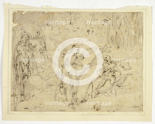 Angel Appearing to Saint Francis of Assisi, with Saint John the Baptist in the...(recto)..., n.d. Creator: Unknown.
