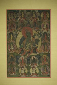 Painted Banner (Thangka) of Green Tara Surrounded by Twenty Manifestations, 18th century. Creator: Unknown.