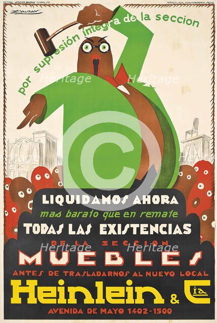 Muebles, Heinlein & Cia, 1929. Creator: Mauzan, Luciano Achille (1883-1952).