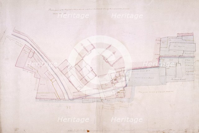 Plan of part of Christ's Hospital, Newgate Street and St Bartolomew's Hospital, London, 1818. Artist: John Shaw the Elder