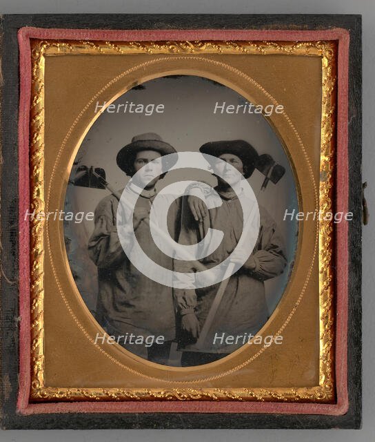 Untitled (Portrait of Two Men Holding Shovels), 1868. Creator: Unknown.