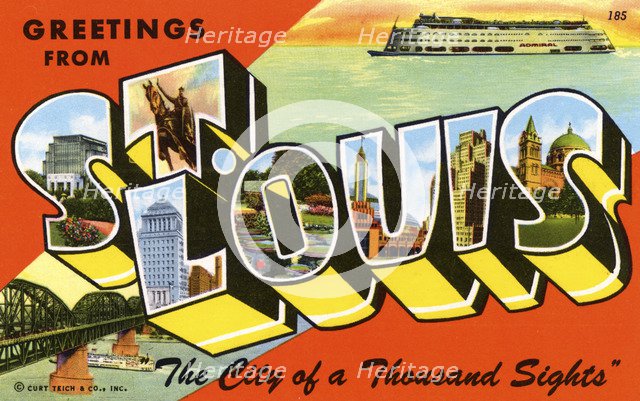 'Greetings from St Louis, the City of a Thousand Sights', postcard, 1949. Artist: Unknown