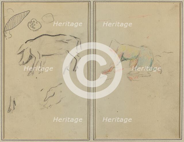 A Pig; Breton Peasant Kneeling [verso], 1884-1888. Creator: Paul Gauguin.