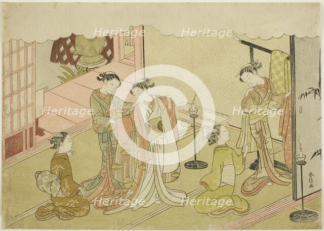 The Bride Changing Clothes (Iro-naoshi), the fifth sheet of the series "Marriage in Bro..., c. 1769. Creator: Suzuki Harunobu.