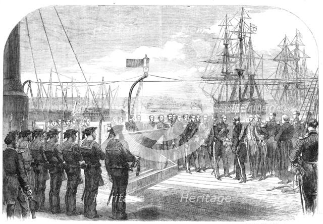 The International Naval Festival at Portsmouth: the French Minister receiving Admiral Seymour, 1865. Creator: Unknown.