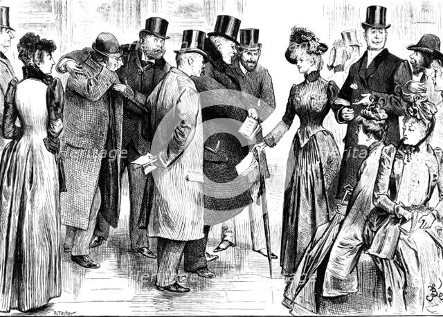 Before Mrs. Feilding left the gallery she had made twenty friends for life..., 1890. Creator: R. Taylor.