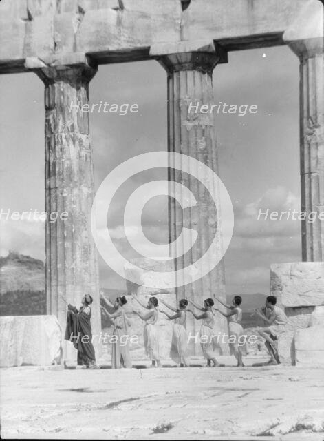 Kanellos dance group at ancient sites in Greece, 1929 Creator: Arnold Genthe.
