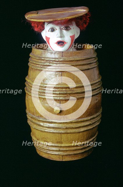 Clown in a barrel, Museum of Childhood, Edinburgh, Scotland.  Artist: Tony Evans