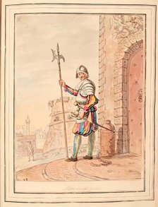 Pope's Swiss Guard, leaf from 'A Collection of Dresses by David Allan Mostly from Nature', 1776. Creator: David Allan.