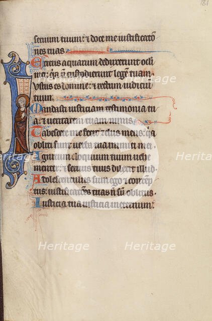 Initial I; Bute Psalter: A Saint, text and illumination about 1285. Creator: Bute Master.