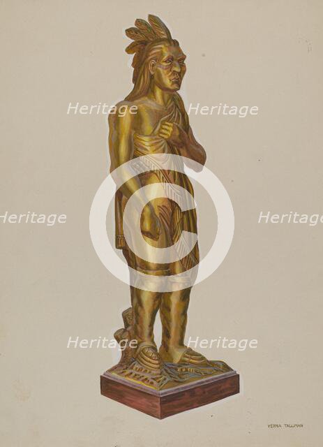 Carved Wooden Indian, 1935/1942. Creator: Verna Tallman.
