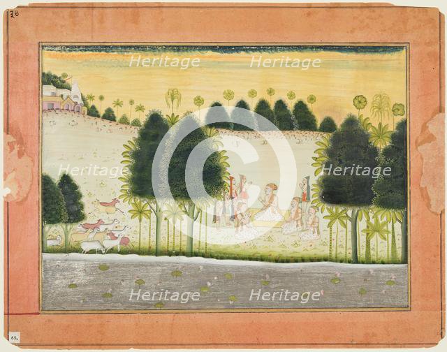 Page from a Bhagavata Purana: Nanda and the elders in council with the gopas, c. 1690-1700. Creator: Unknown.