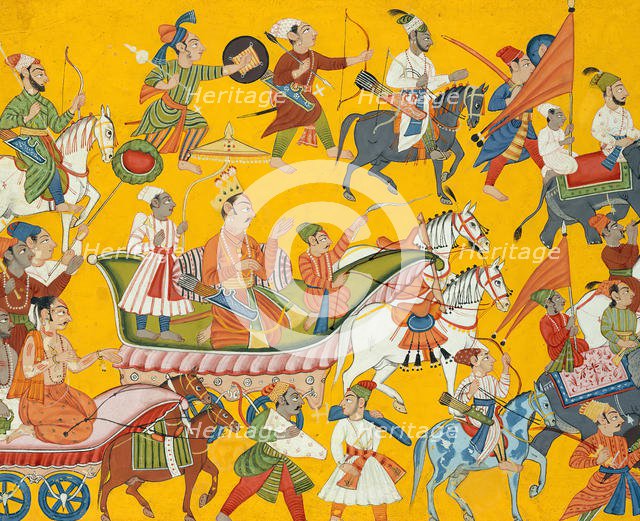 King Dasaratha and His Retinue Proceed to Rama's Wedding: Folio from the Shangri..., ca. 1690-1710. Creator: Unknown.