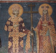 Exaltation of the Cross. Saints Constantine the Great and Helena, 1321-1322. Artist: Anonymous  