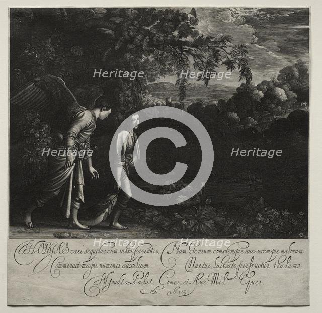 Tobias and the Angel (large plate). Creator: Hendrik Goudt (Dutch, 1585-1630).
