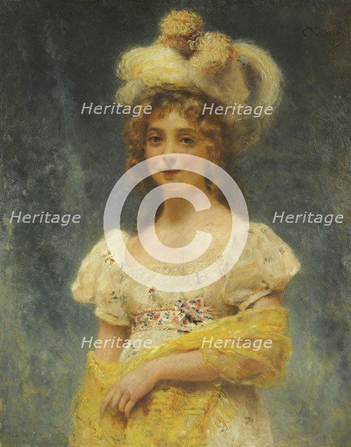 Portrait of a Lady in a Yellow Shawl. Artist: Makovsky, Konstantin Yegorovich (1839-1915)