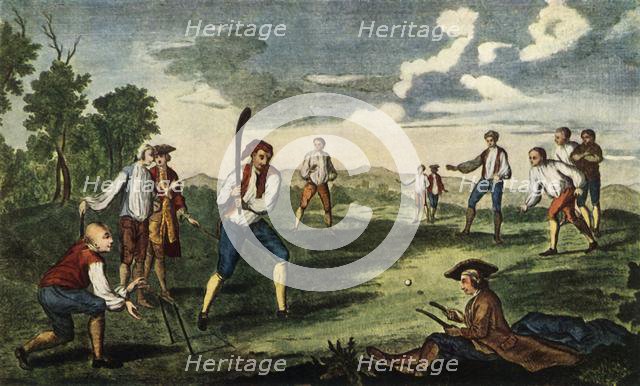 'Cricket as Played in the Artillery Ground, London, 1785', (1947).  Creator: Unknown.
