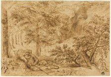 Landscape with Shepherd Sleeping under Tree, n.d. Creators: Jan Lievens, Lambert Lombard.