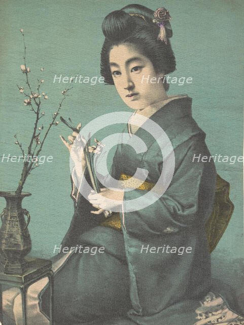 Girl with Plum Blossoms, ca. 1900? Creators: Unknown, Hugechi.