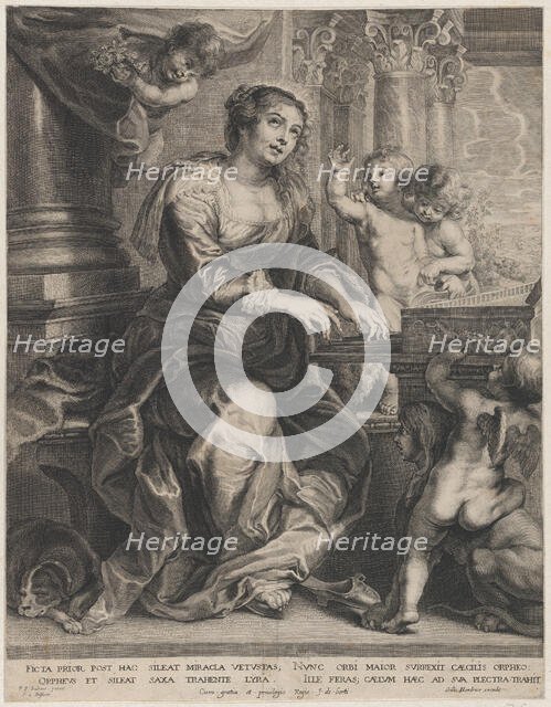 Saint Cecilia playing the organ surrounded by putti, ca. 1640-59. Creator: Boetius Adams Bolswert.