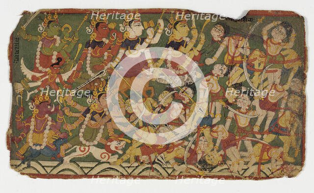 The Goddess Ambika Leads the Mother Goddesses in Battle (recto); Text (verso)..., early 18th century Creator: Unknown.