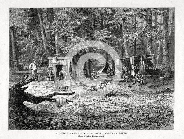 'A Mining Camp on a North-West American River', 1877. Artist: Unknown