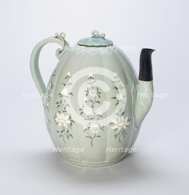 Ewer with Stylized Lotus Flowers and Chrysanthemums, Korea, Goryeo dynasty, late 12th century. Creator: Unknown.