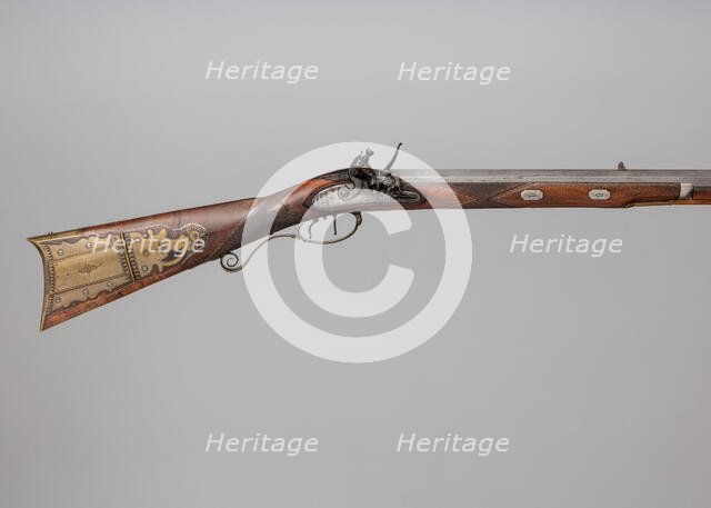 Flintlock Rifle with Case and Bullet Mould Made for Colonel Jacob Bates, American, 1820. Creator: Silas Allen.