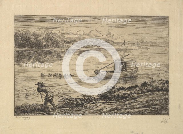 The Cabin Boy Tows the Boat, 1861. Creator: Charles Francois Daubigny.