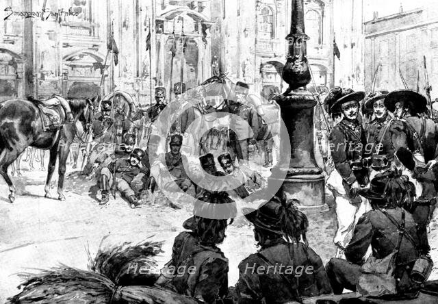 The Riots in Italy: street scenes in Milan - the Cavalry in front of the Duomo, 1898. Creator: Unknown.
