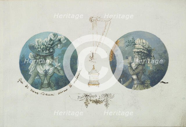 Two Costume Designs or Portrait Studies. Woman with a Bird and a Woman..., ca. 1785-90. Creator: Anon.