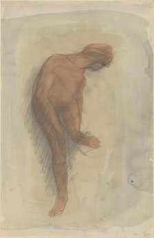 Nude female figure holding left foot, 1900-1912. Creator: Auguste Rodin.