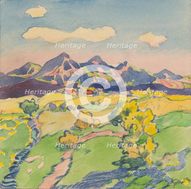 8.- View of a foothill village in the meadows, 1932. Creator: Gustav Mally.