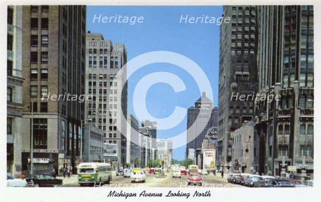 Michigan Avenue looking north, Chicago, Illinois, USA, 1956. Artist: Unknown