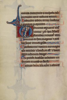 Initial D: David Pointing to God; Bute Psalter, text and illumination about 1285. Creator: Bute Master.