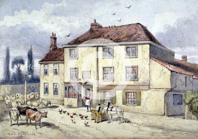 View of the old Pied Bull Inn, Islington, London, c1840.         Artist: Frederick Napoleon Shepherd