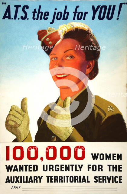 '"A.T.S. the job for you!", 100,000 women wanted urgently...', WWII poster, between 1939 and 1946. Creator: Central Office of Information.