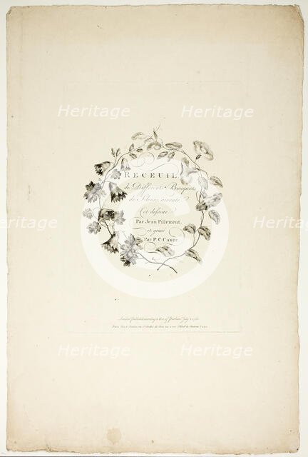Cover for Collection of Different Bouquets of Flowers, Invented and Draw..., published July 4, 1760. Creator: Pierre-Charles Canot.
