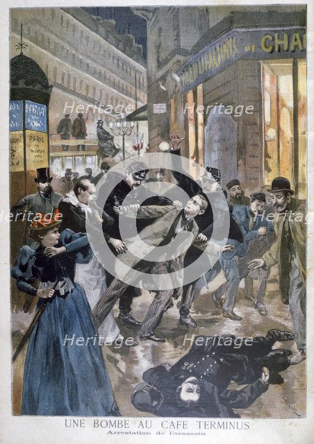 Arrest of the Café Terminus bomber, Paris, 1894. Artist: Oswaldo Tofani