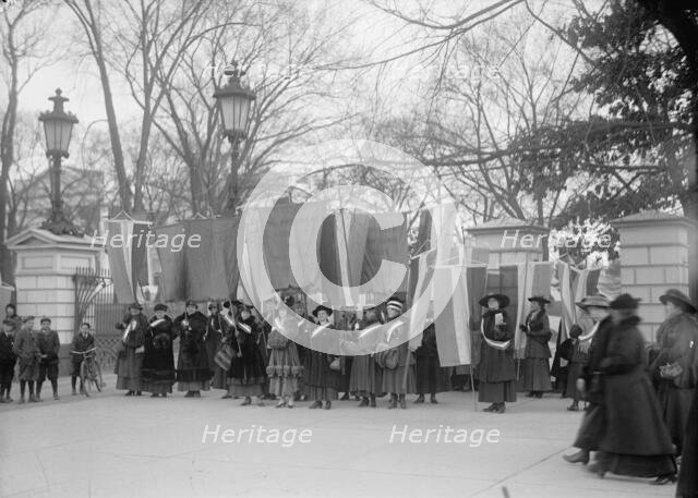 Woman Suffrage - Pickets at White House, 1917. Creator: Harris & Ewing.